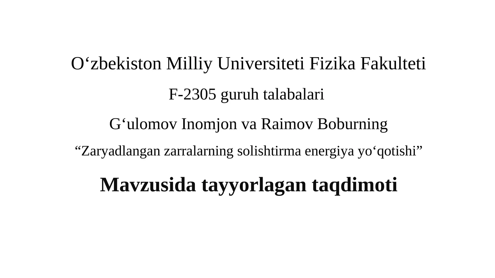 Zaryadlangan zarralarning solishtirma energiya yo‘qotishi
