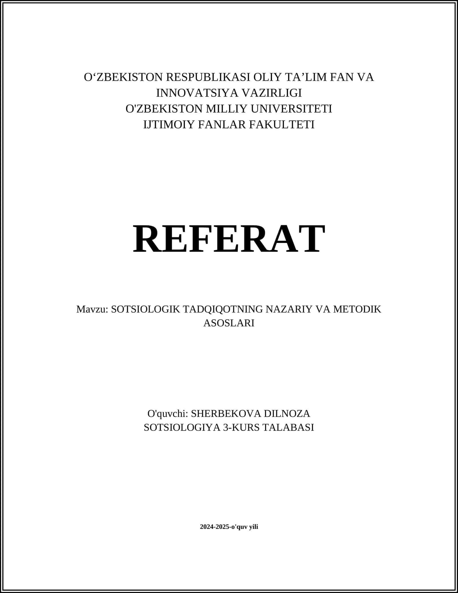 Sotsiologik Tadqiqotning Nazariy va Metodik Asoslari