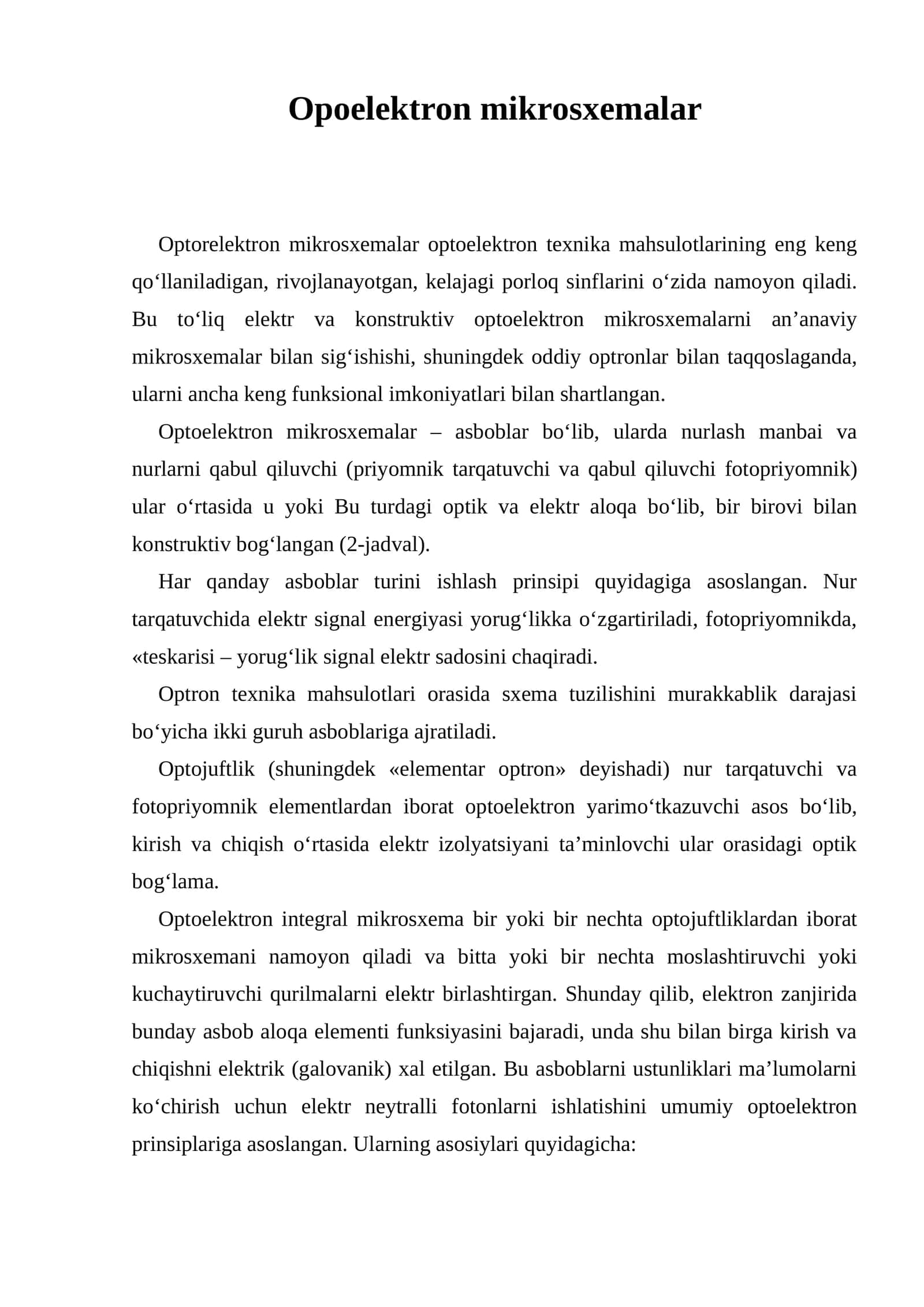 Optorelektron mikrosxemalar
