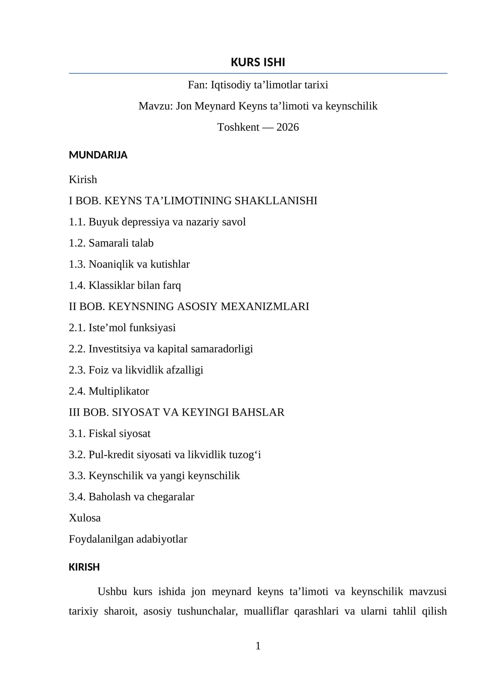 Jon Meynard Keyns ta’limoti va keynschilik