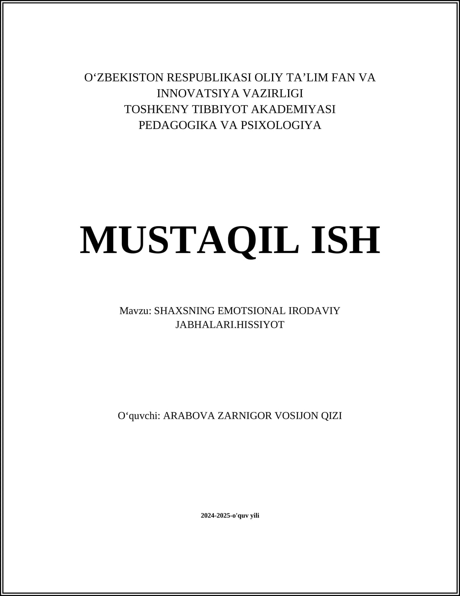 SHAXSNING EMOTSIONAL IRODAVIY JABHALARI.HISSIYOT
