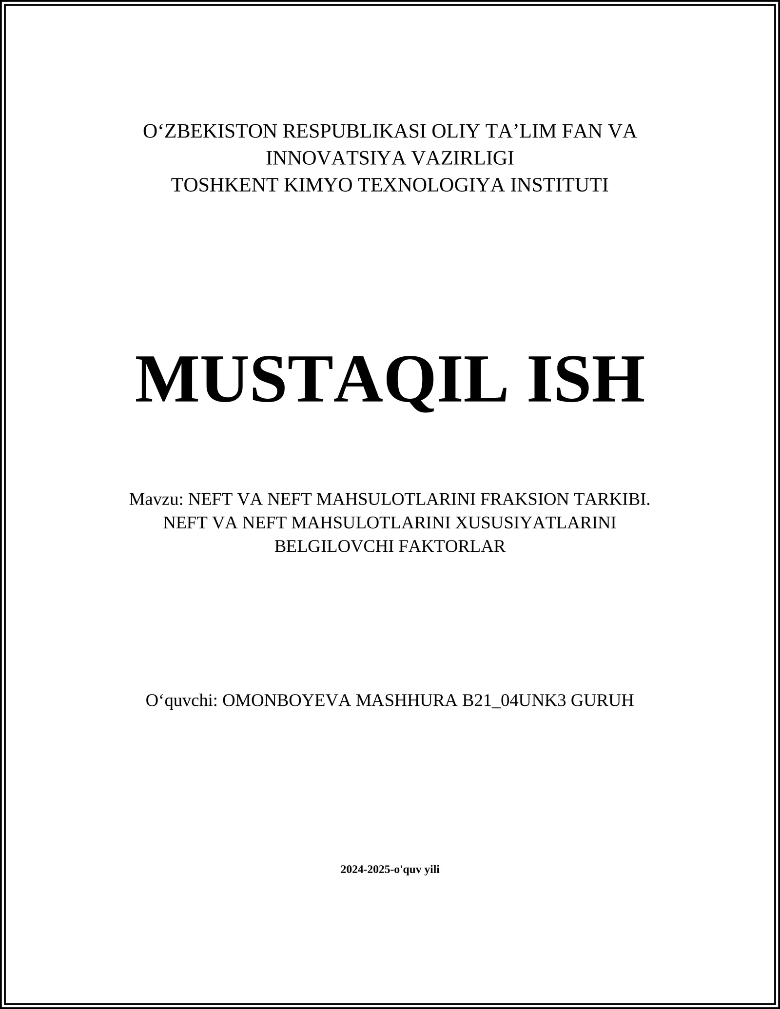 NEFT VA UNING FRAKSION TARKIBI