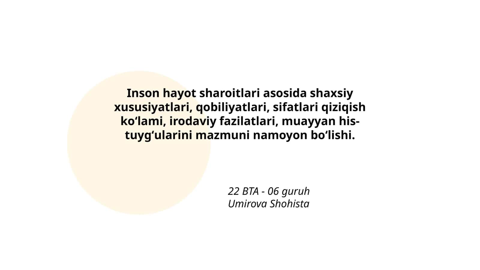 Inson hayot sharoitlari asosida shaxsiy xususiyatlari