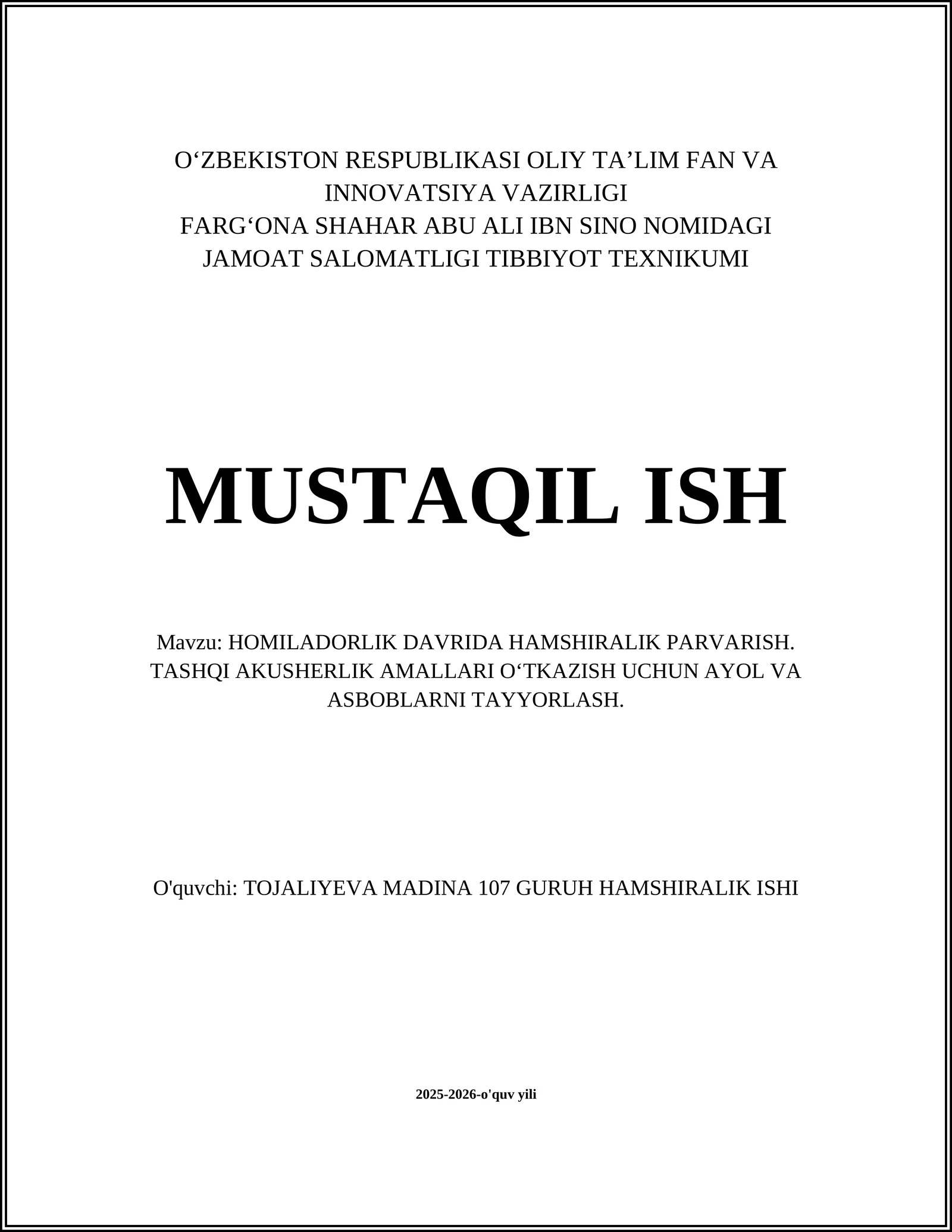 Homiladorlik Davrida Hamshiralik Parvarish