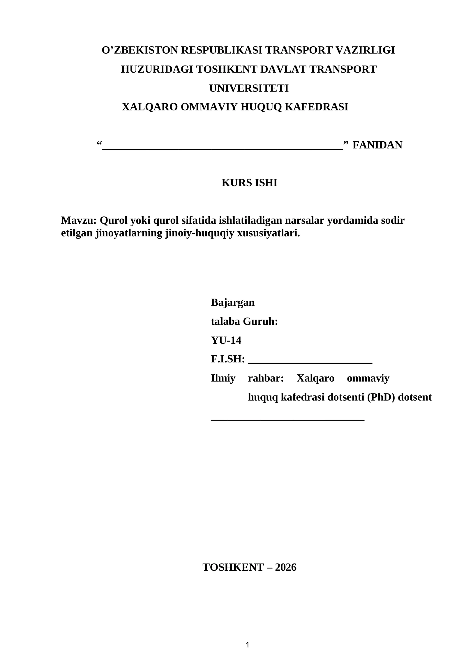 Qurol yoki qurol sifatida ishlatiladigan narsalar yordamida sodir etilgan jinoyatlarning jinoiy-huquqiy xususiyatlari