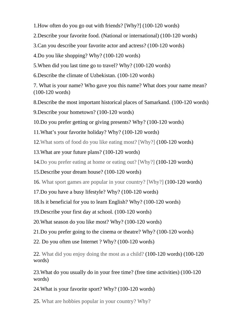 Final Exam questions (for speaking )