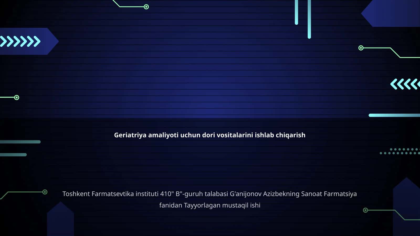 Geriatriya amaliyoti uchun dori vositalarini ishlab chiqarish