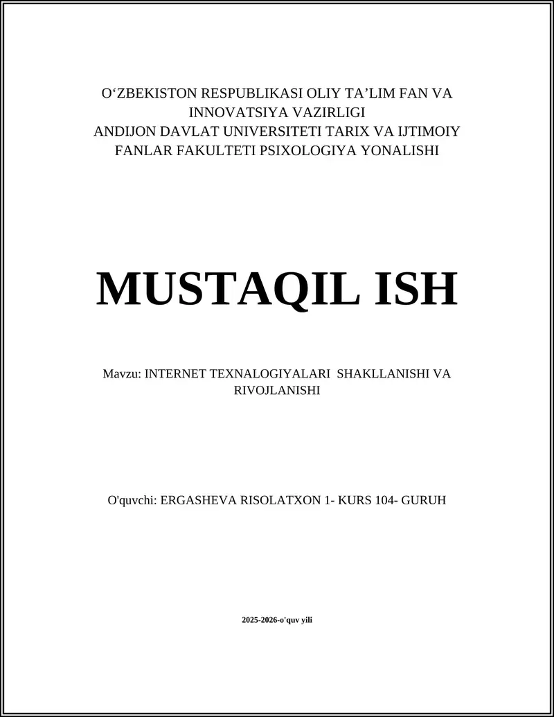 INTERNET TEXNALOGIYALARI SHAKLLANISHI VA RIVOJLANISHI