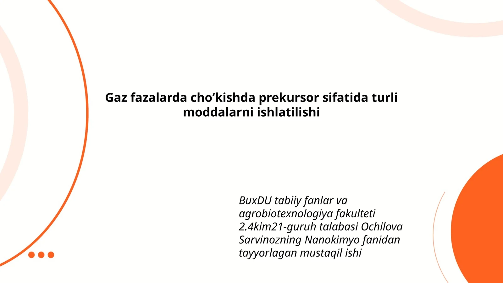 Nanokimyo fanidan tayyorlagan mustaqil ish