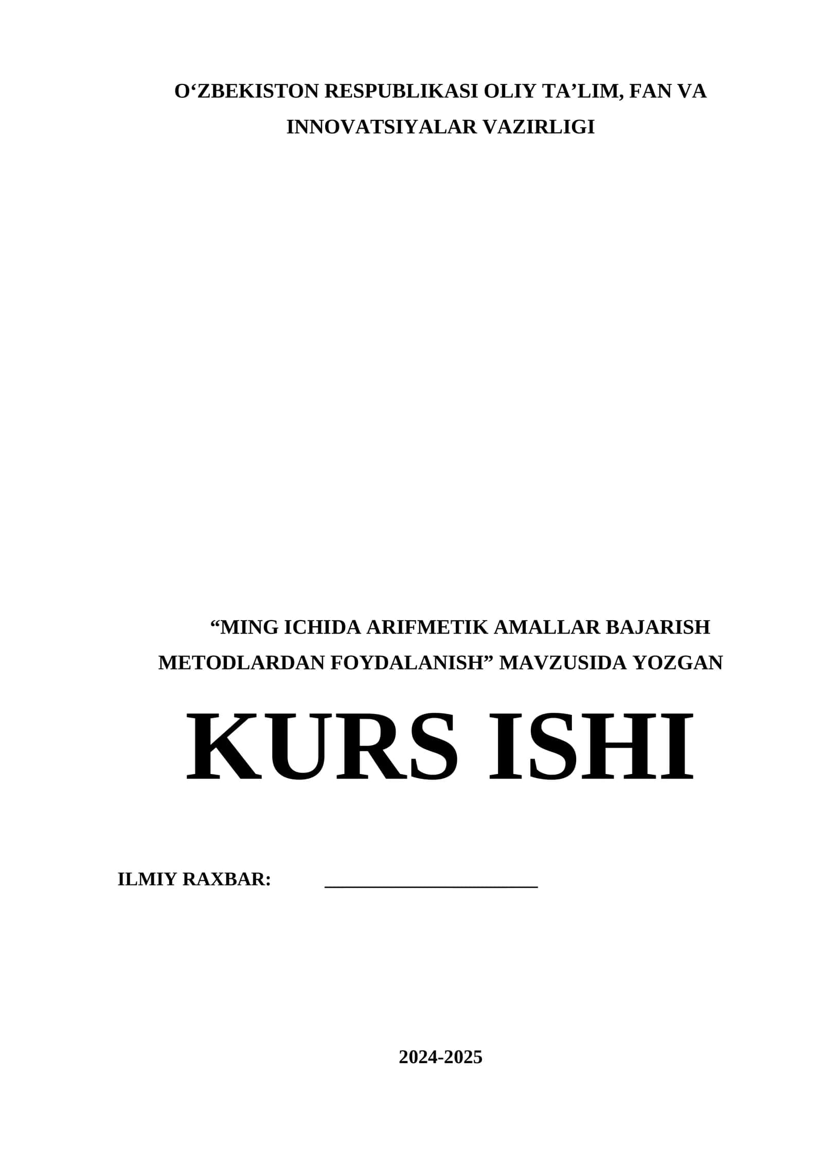Ming ichida arifmetik amallar bajarish metodlardan foydalanish kurs ishi