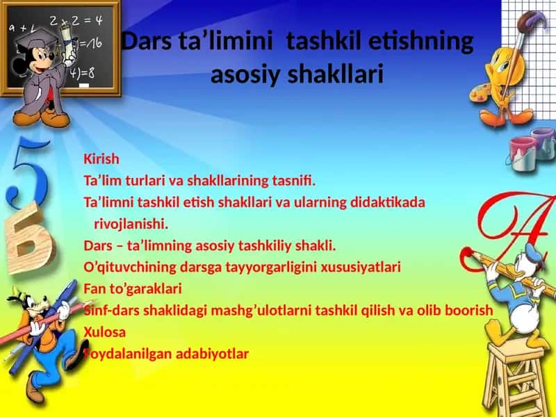 Dars ta’limni tashkil etishning asosiy shakllari