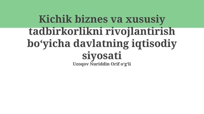 Kichik biznes va xususiy tadbirkorlikni rivojlantirish bo'yi​cha davlatning iqtisodiy siyosati