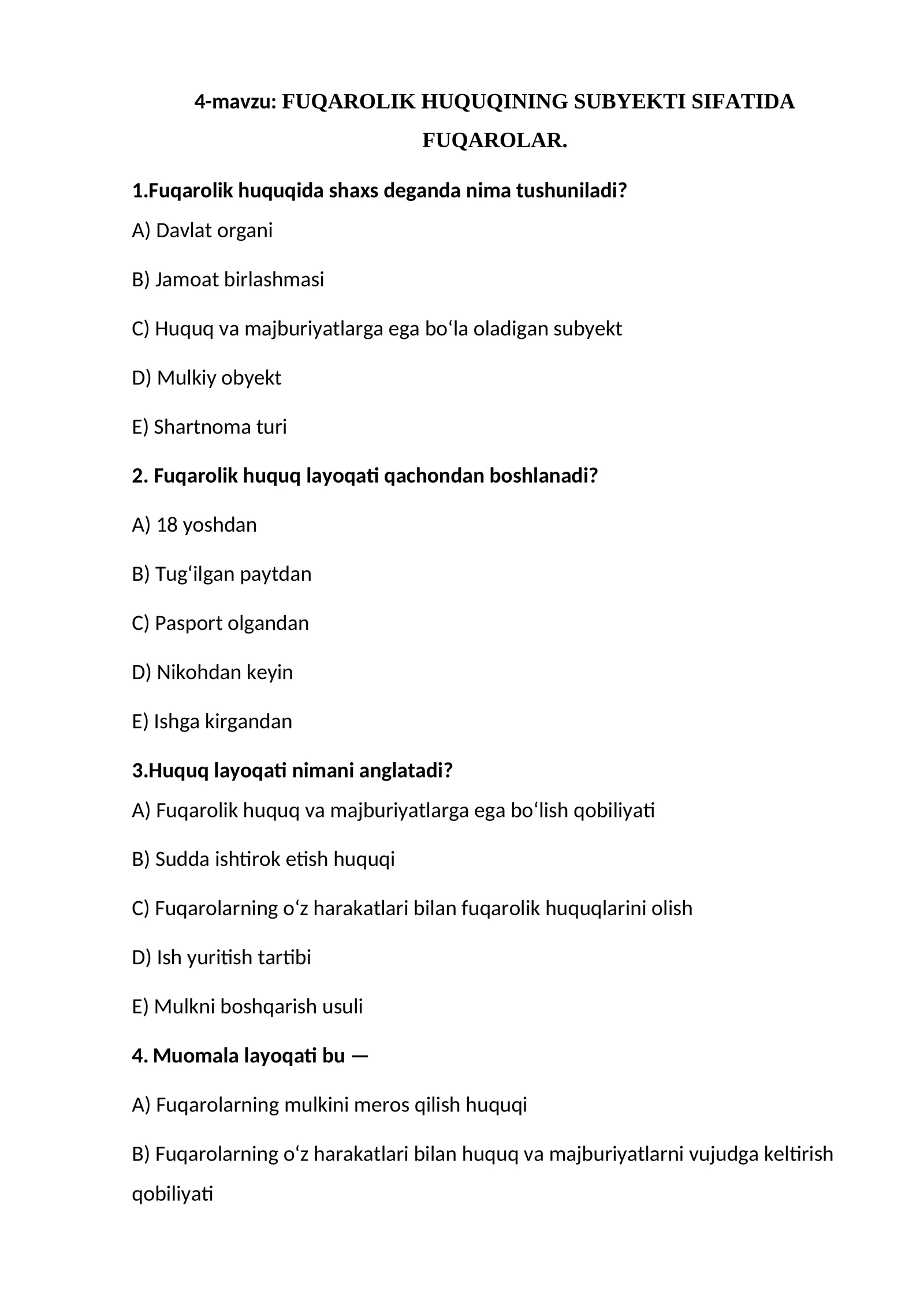 FUQAROLIK HUQUQINING SUBYEKTI SIFATIDA FUQAROLAR