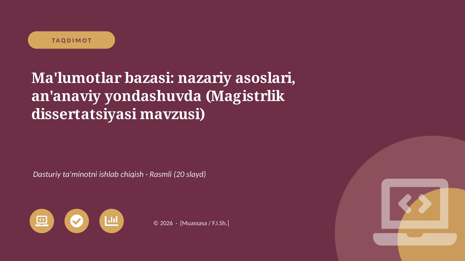Ma'lumotlar bazasi: nazariy asoslari, an'anaviy yondashuvda (Magistrlik dissertatsiyasi mavzusi)