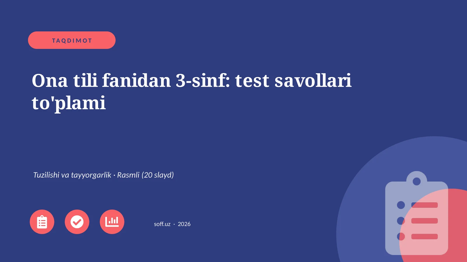 Ona tili fanidan 3-sinf: test savollari to'plami