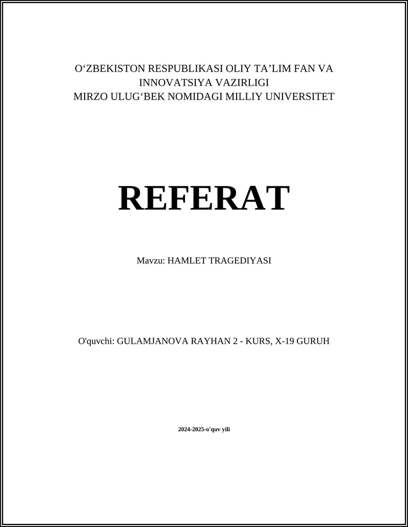 HAMLET TRAGEDIYASI