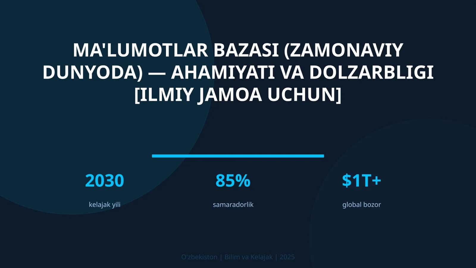 Ma'lumotlar bazasi (zamonaviy dunyoda) — ahamiyati va dolzarbligi [ilmiy jamoa uchun]