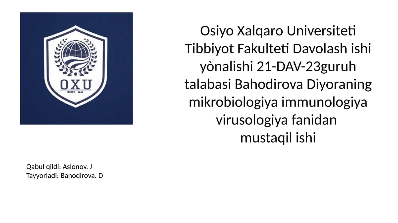 Mavzu: Parranda grippi va uning xozirgi kundagi muammolari.