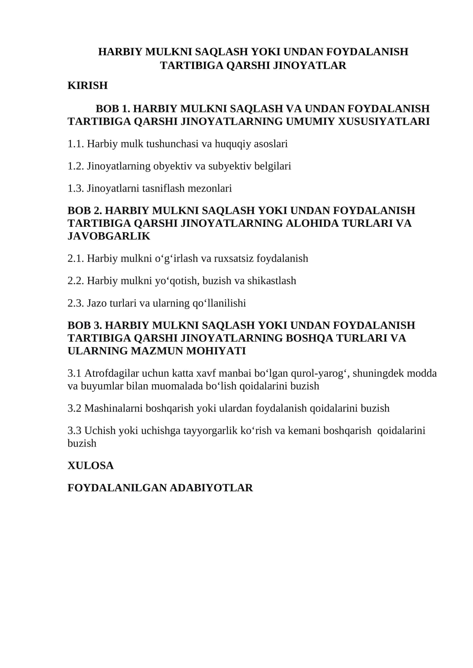 HARBIY MULKNI SAQLASH YOKI UNDAN FOYDALANISH TARTIBIGA QARSHI JINOYATLAR