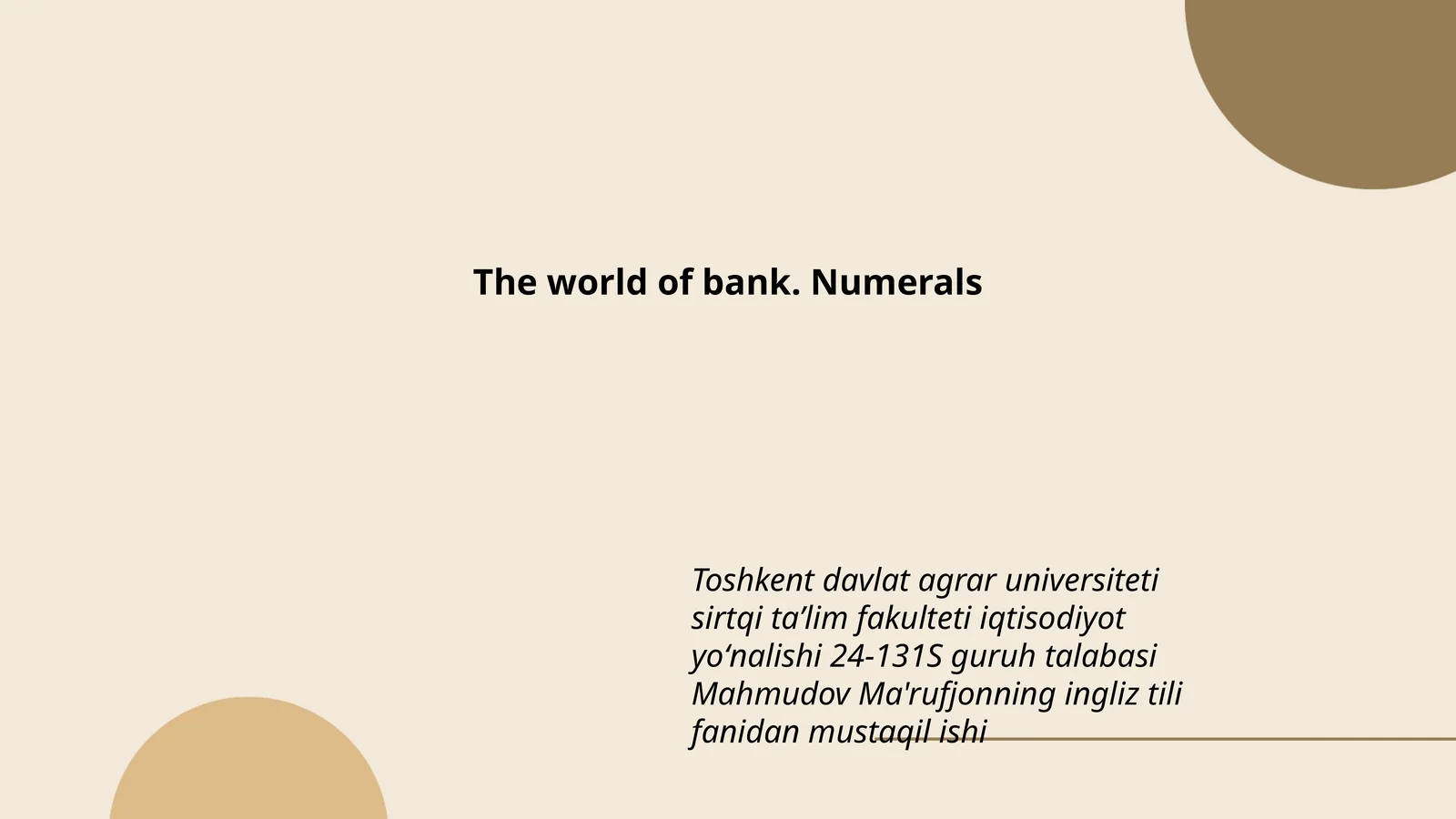 The world of bank. Numerals