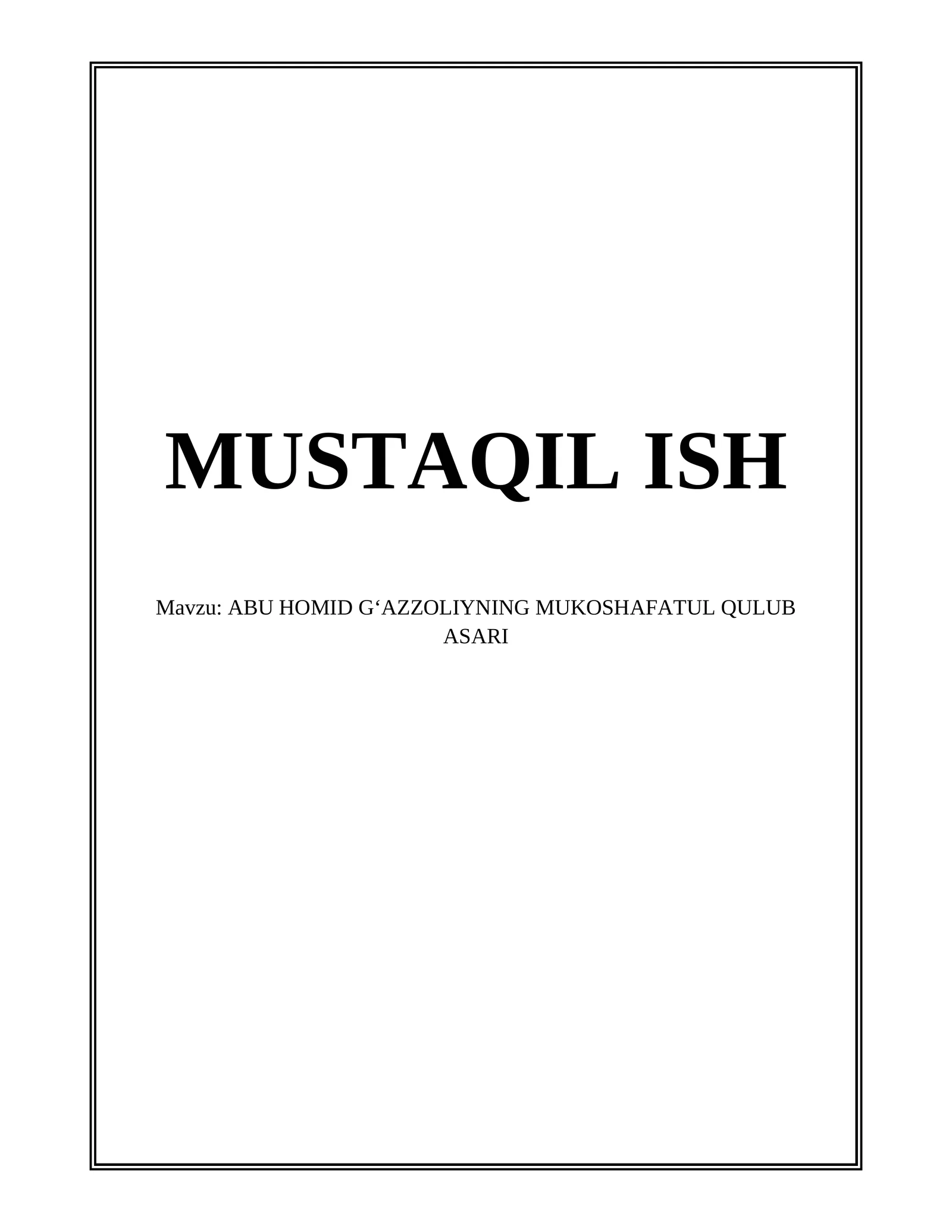ABU HOMID GʻAZZOLIYNING MUKOSHAFATUL QULUB ASARI