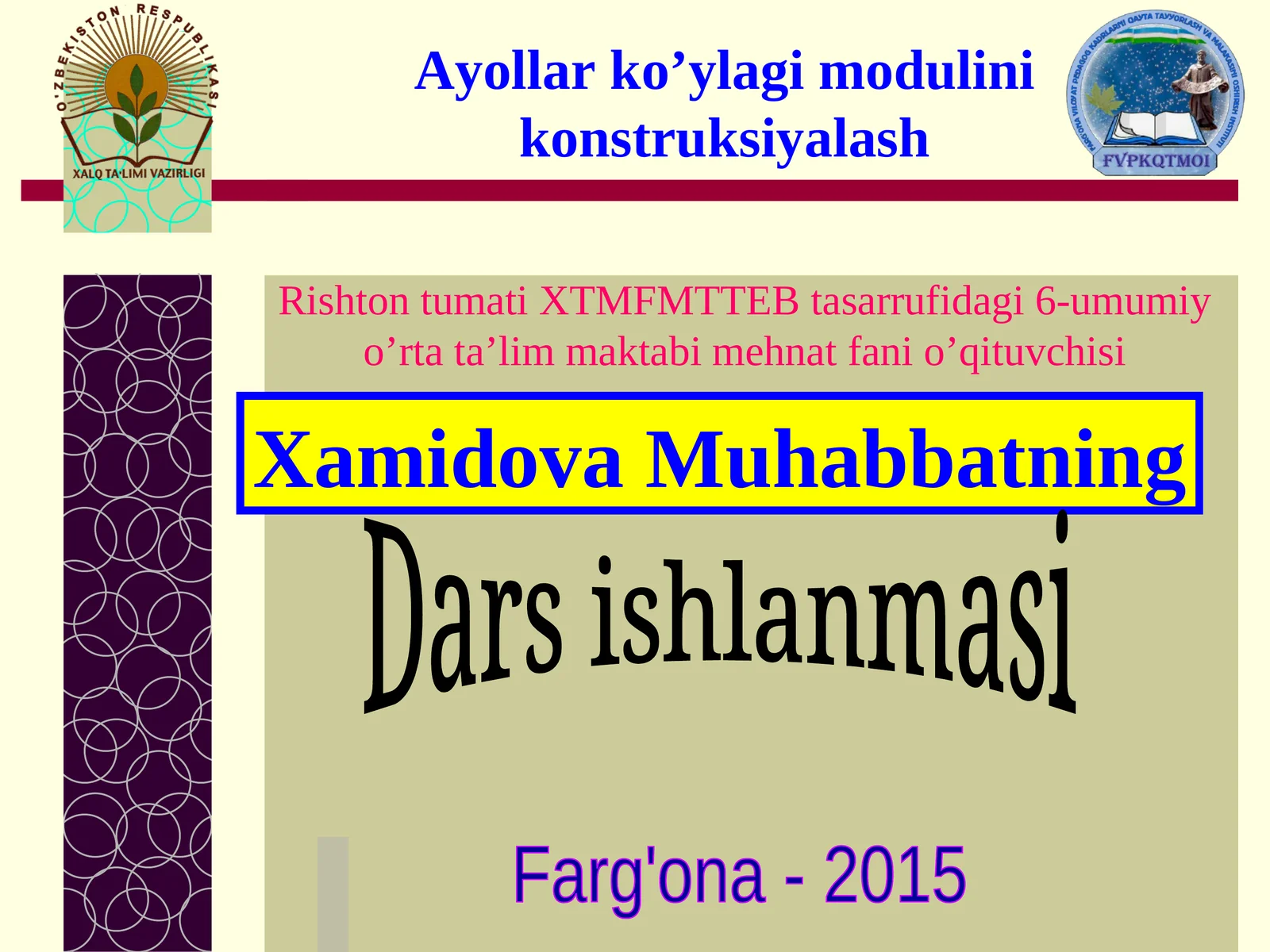 Ayollar ko’ylagi modulini konstruksiyalash