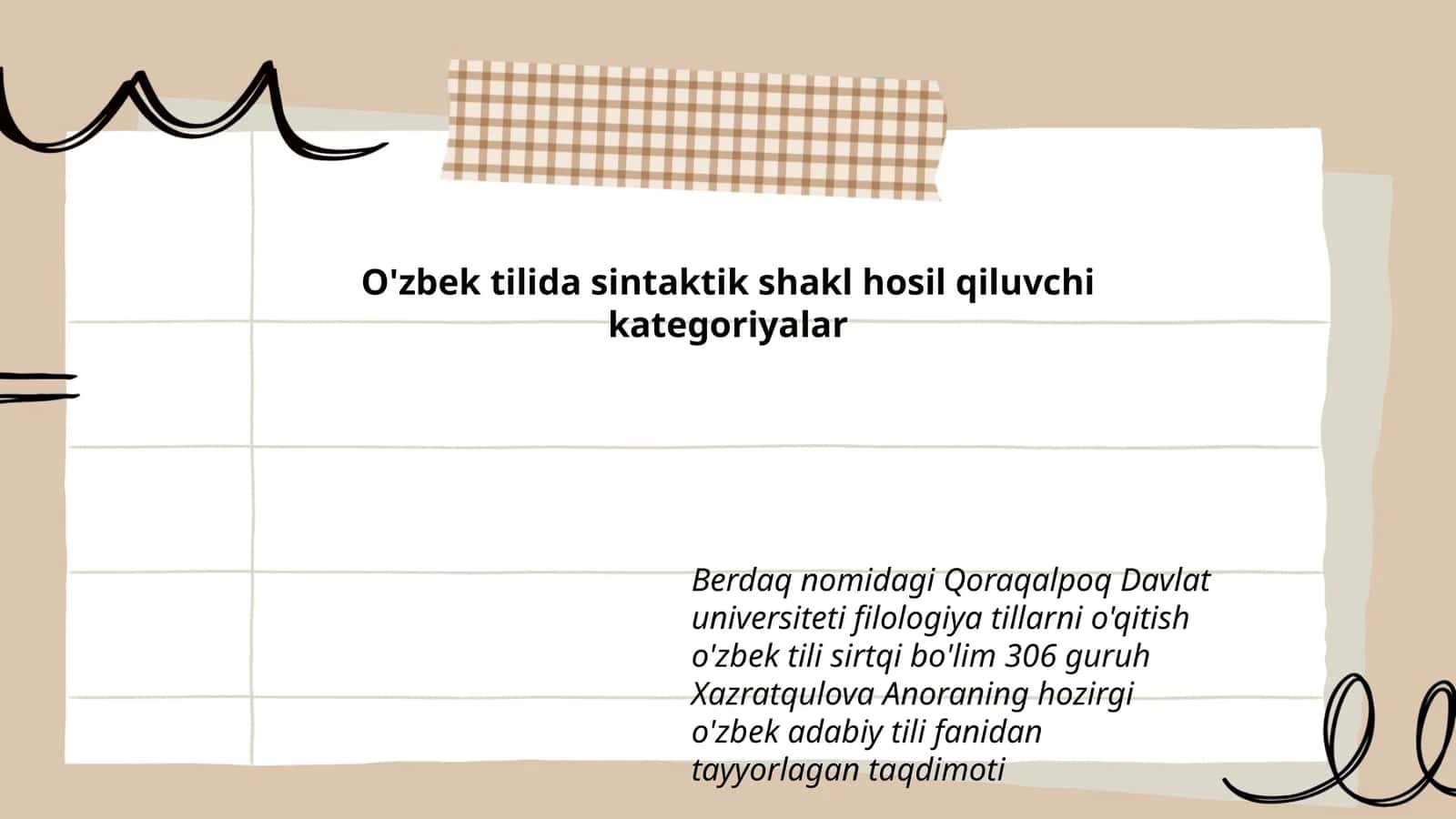 Xazratqulova Anoraning o'zbek adabiy tili fanidan taqdimoti