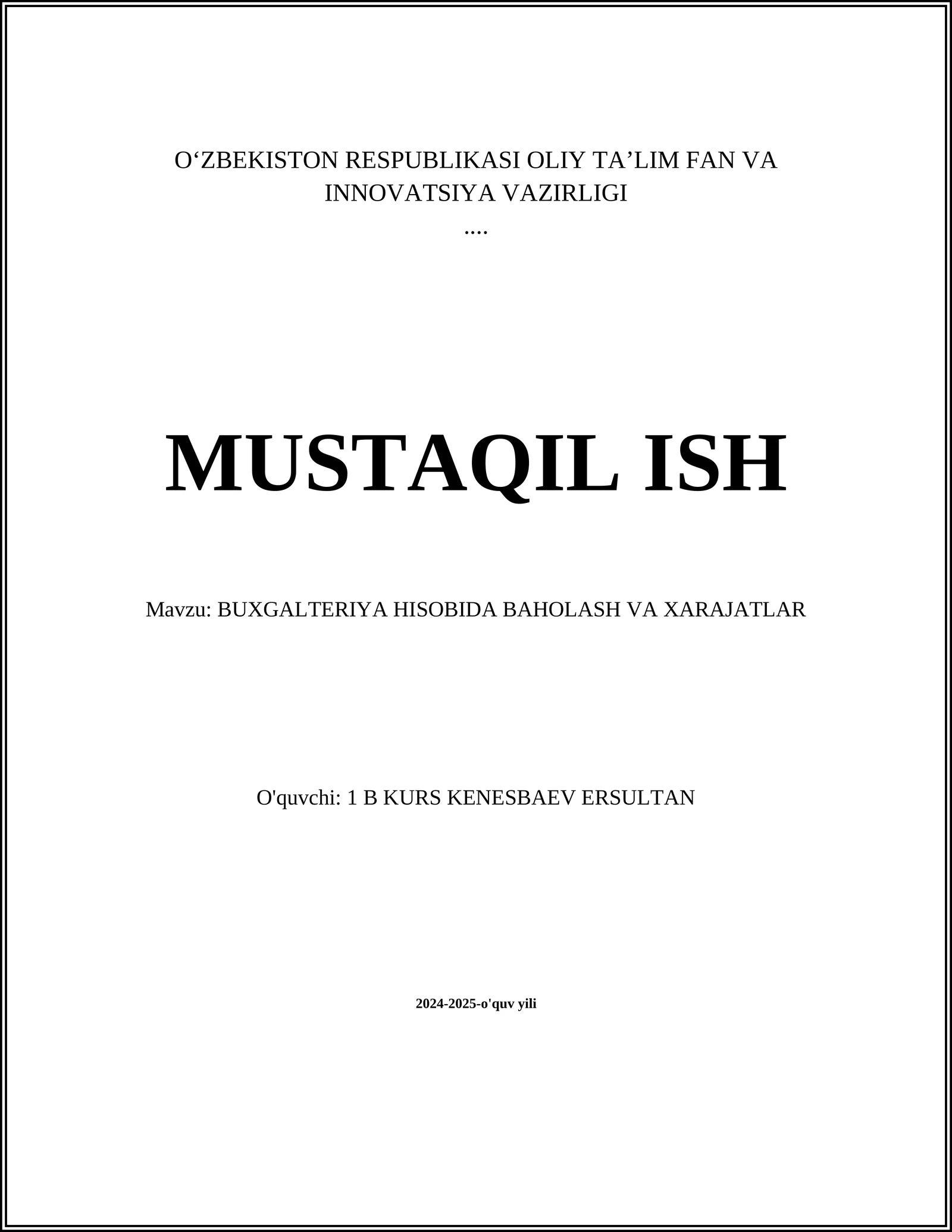 Xarajatlarni hisoblash va nazorat qilish