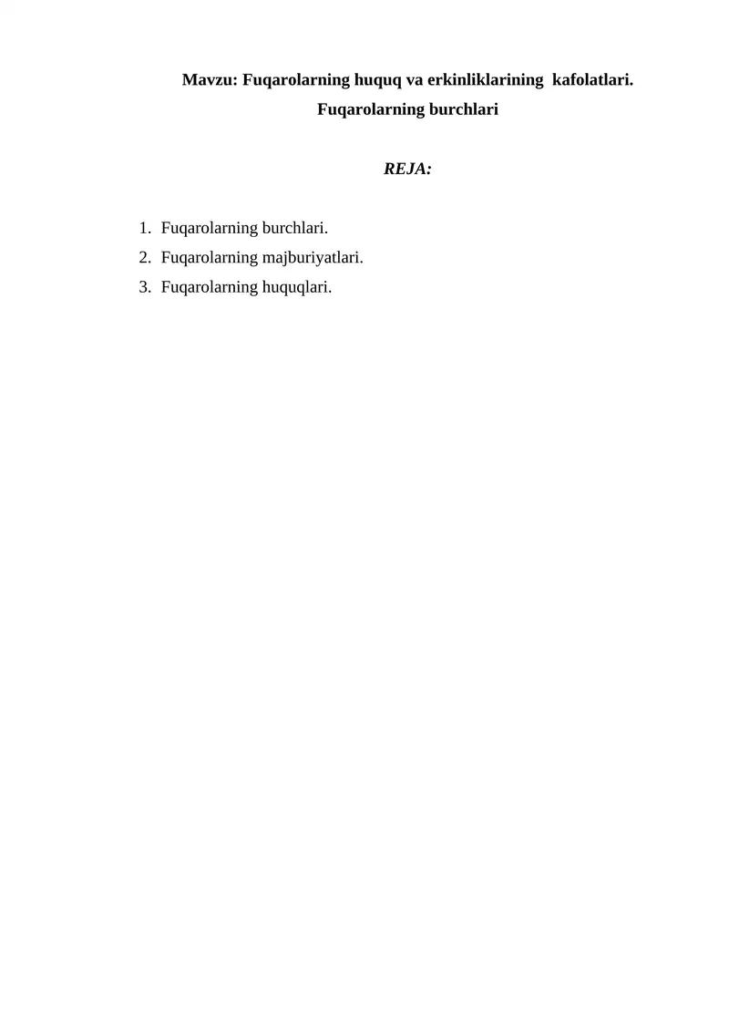 Fuqarolarning huquq va erkinliklarining kafolatlari