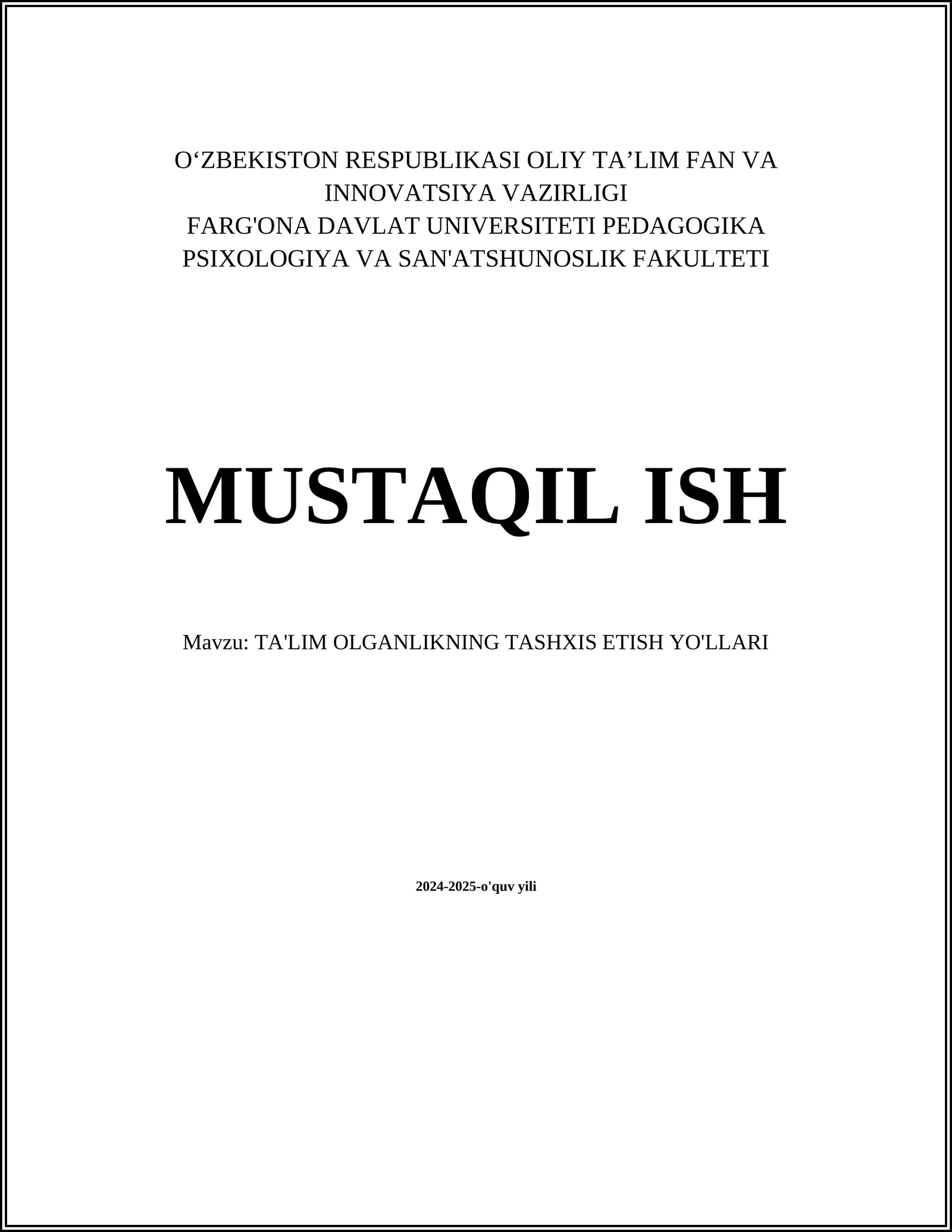 TA'LIM OLGANLIKNING TASHXIS ETISH YO'LLARI