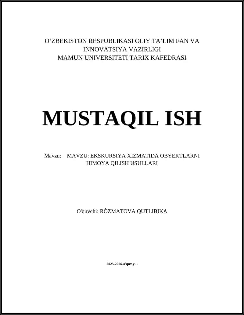 Ekskursiya Xizmatida Obyektlarni Himoya Qilish Usullari