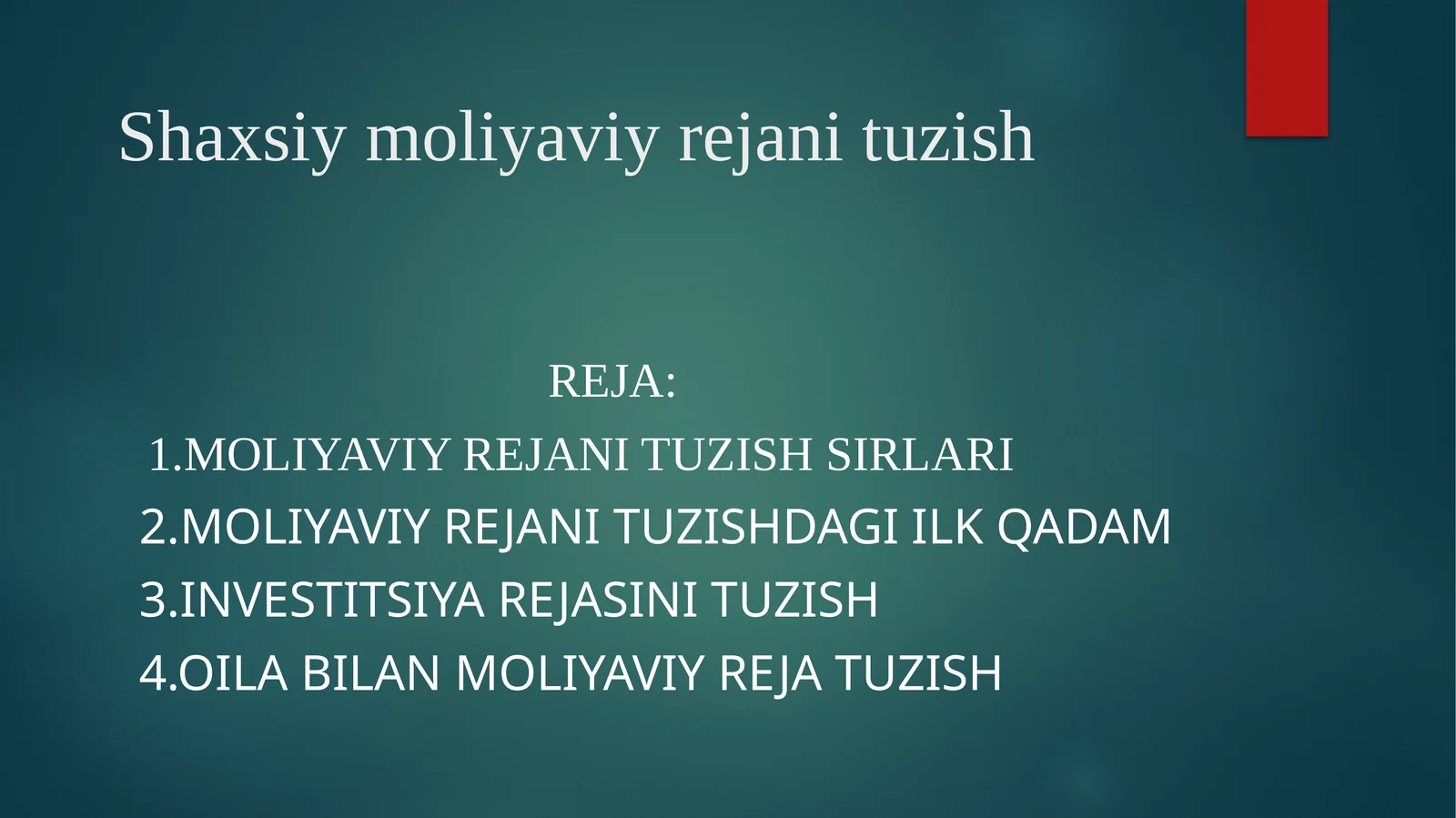 Shaxsiy moliyaviy rejani tuzish