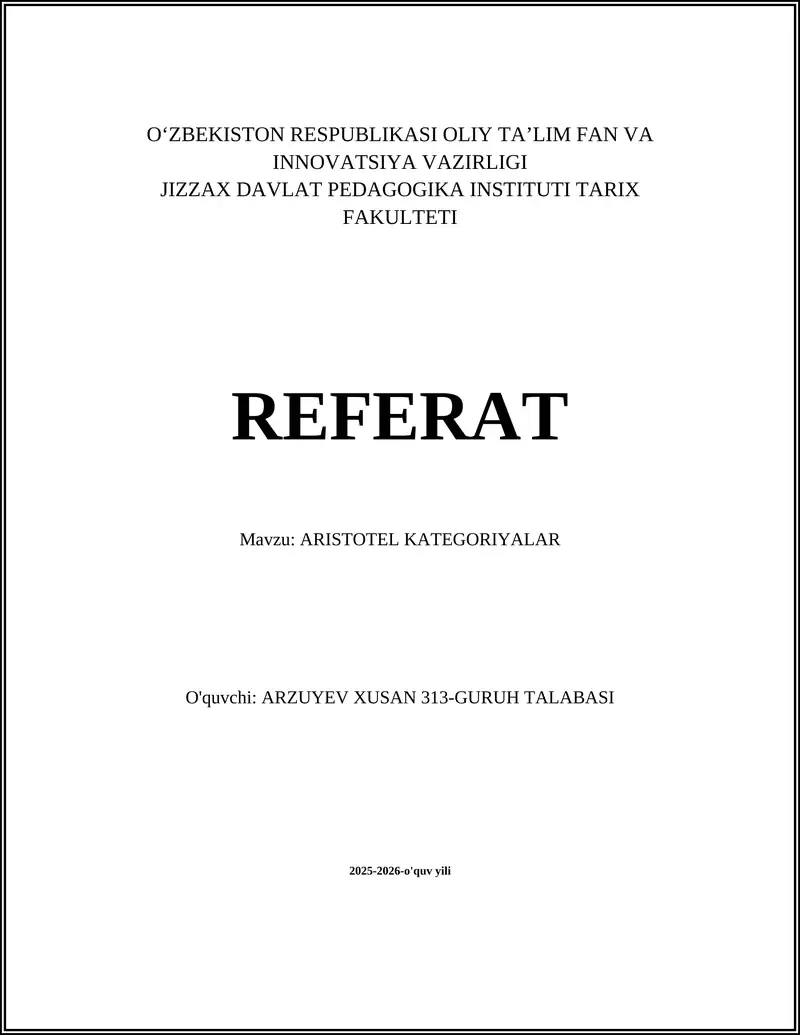 ARISTOTEL KATEGORIYALAR