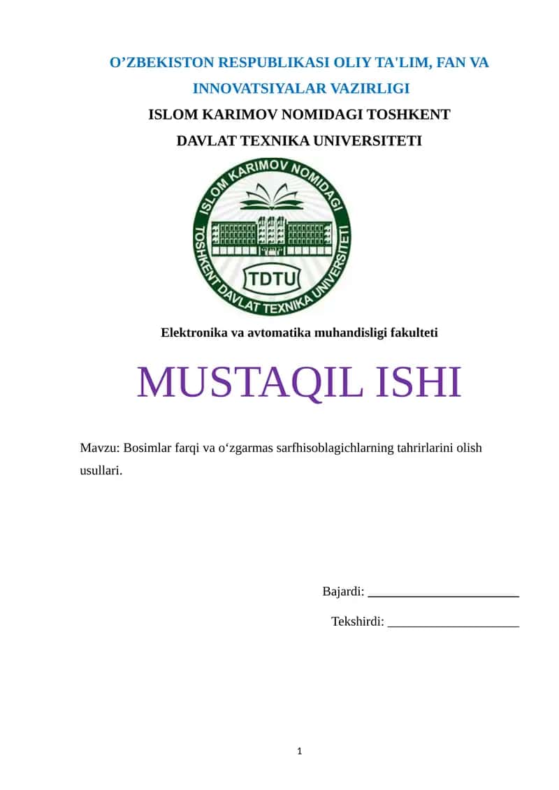 Bosimlar farqi va oʻzgarmas sarfhisoblagichlarning tahrirlarini olish usullari.