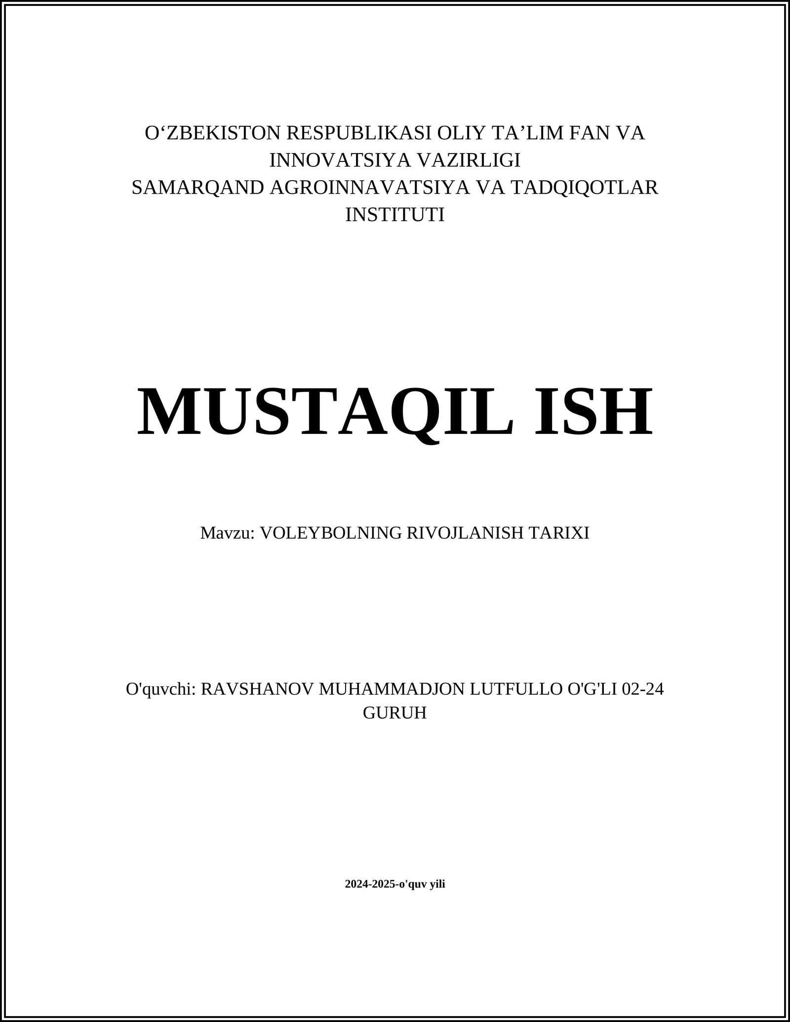 VOLEYBOLNING RIVOJLANISH TARIXI