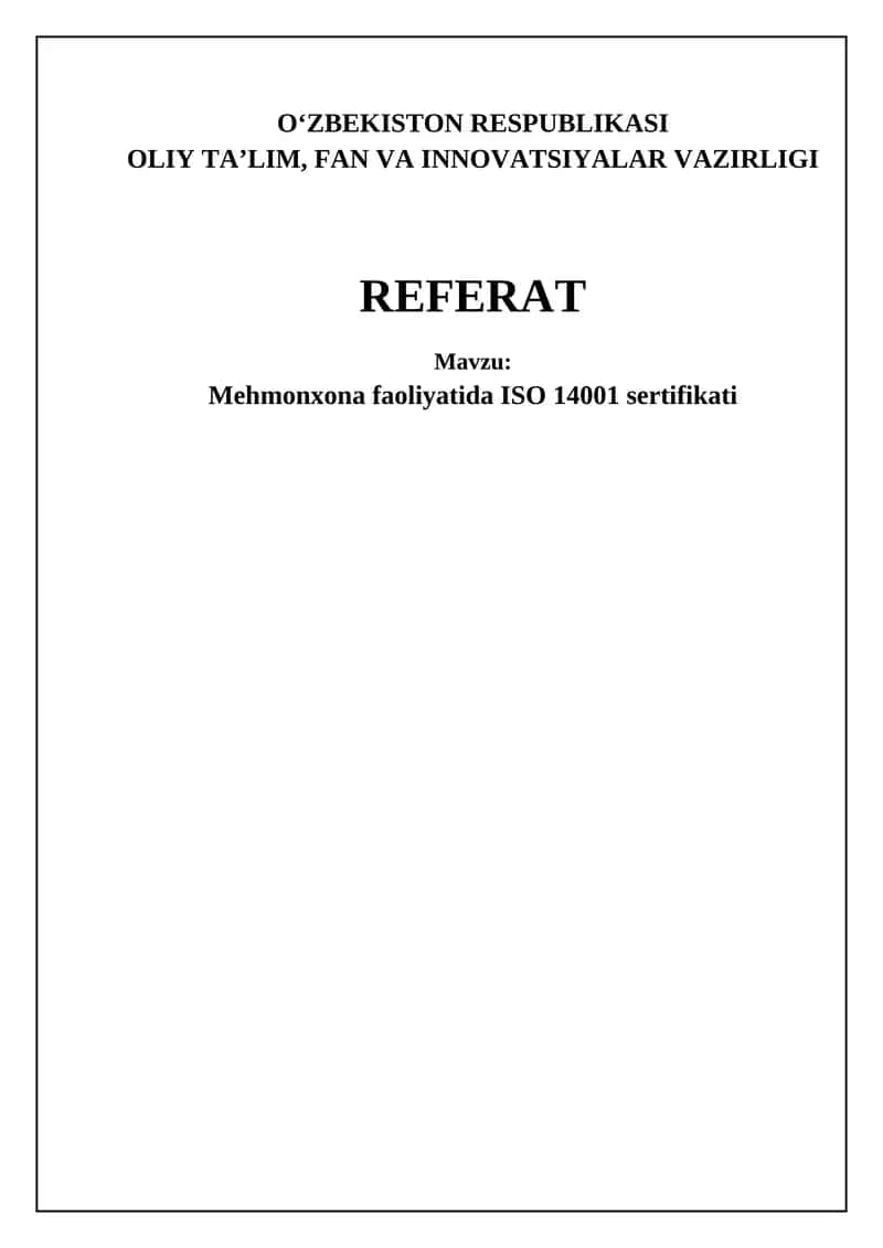 ISO 14001 va mehmonxona operatsiyalari