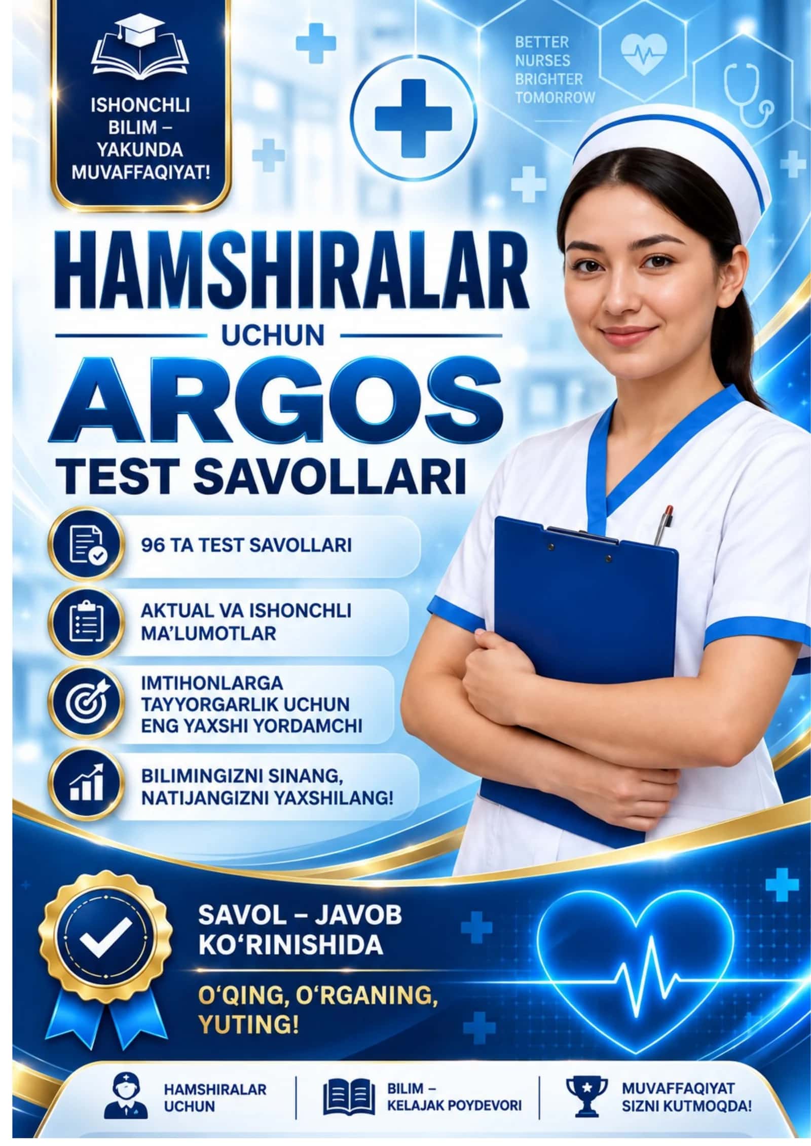 2026 Hamshiralar uchun ARGOS Test Savollari 🩺 | 150 ta Savol-Javob To‘plami