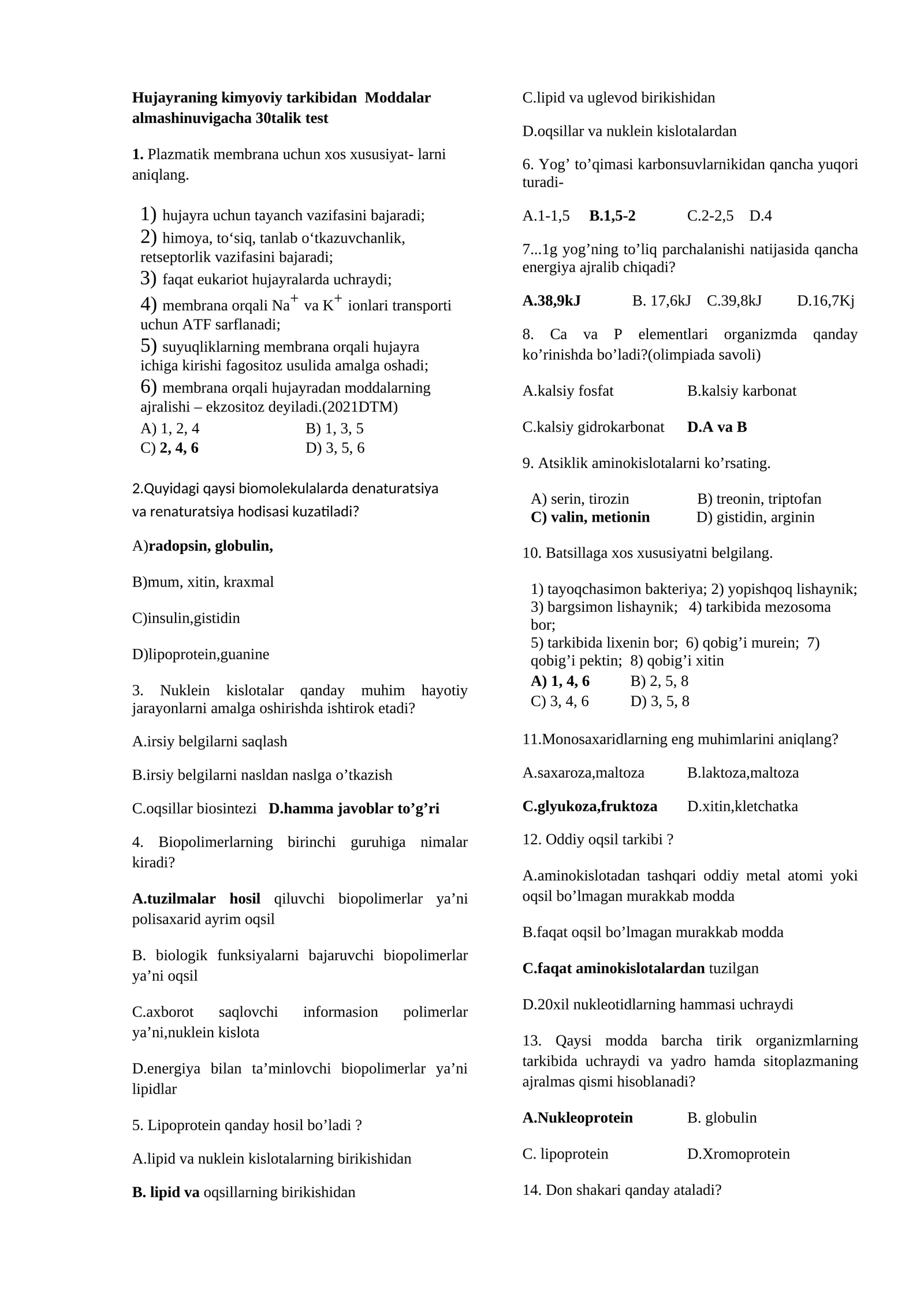 Moddalar almashinuvi 30talik test