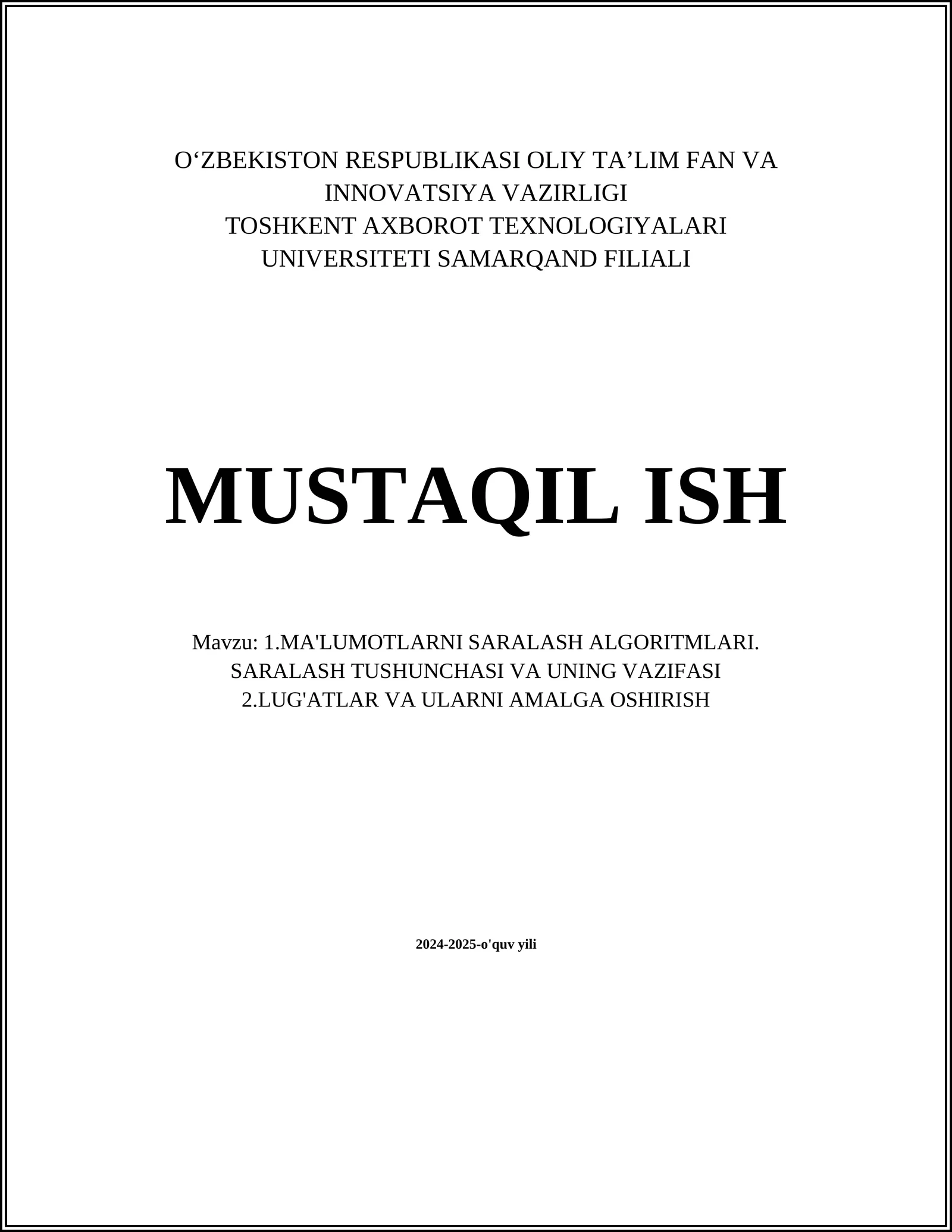 SARALASH ALGORITMLARI