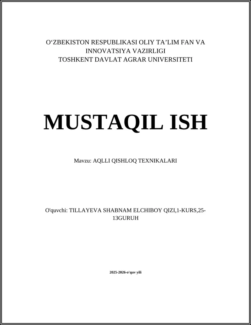 AQLLI QISHLOQ TEXNIKALARI