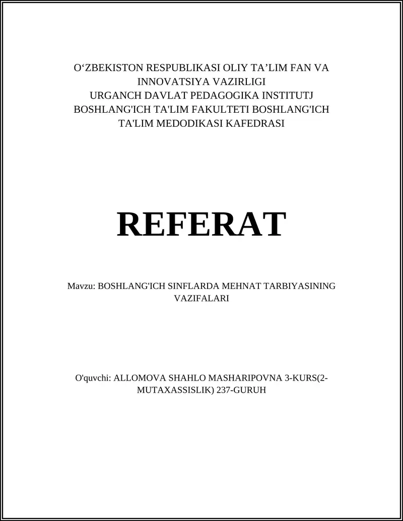 MEHNAT TARBIYASI