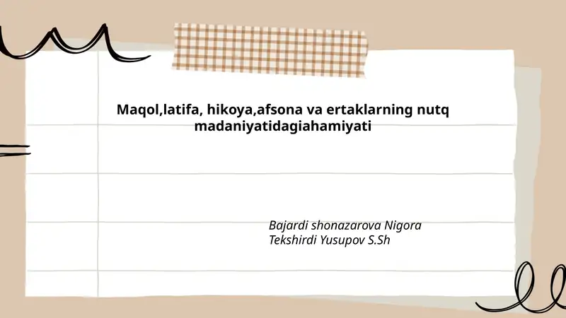 Maqol, latifa, hikoya, afsona va ertaklarning nutq madaniyatidagi ahamiyati