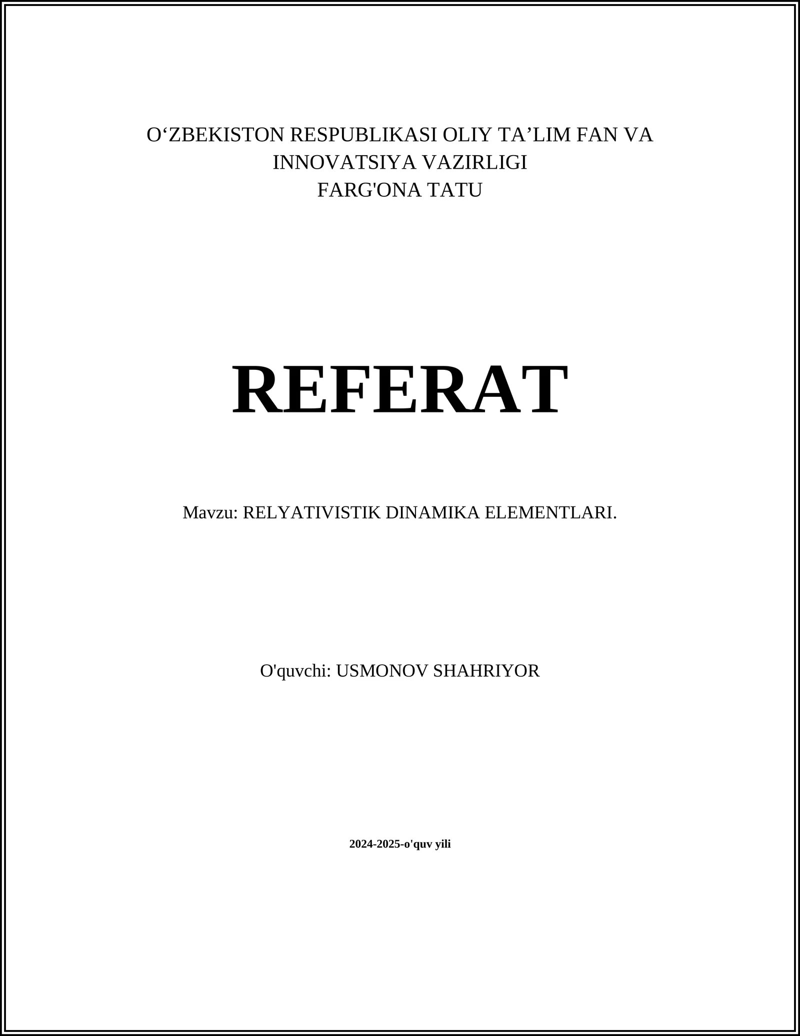 RELYATIVISTIK DINAMIKA ELEMENTLARI