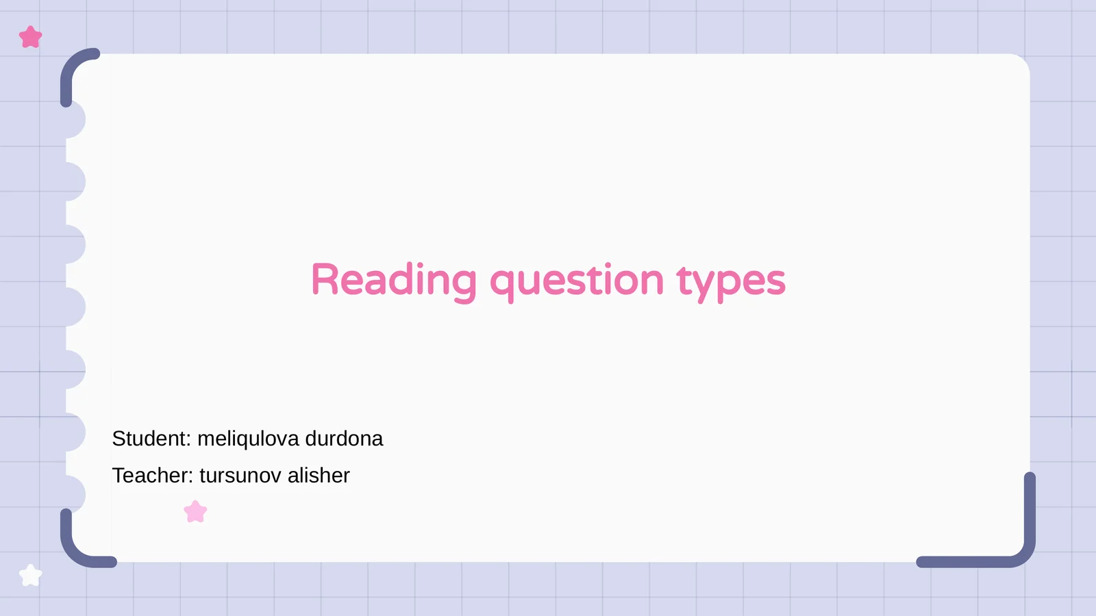 Reading question types