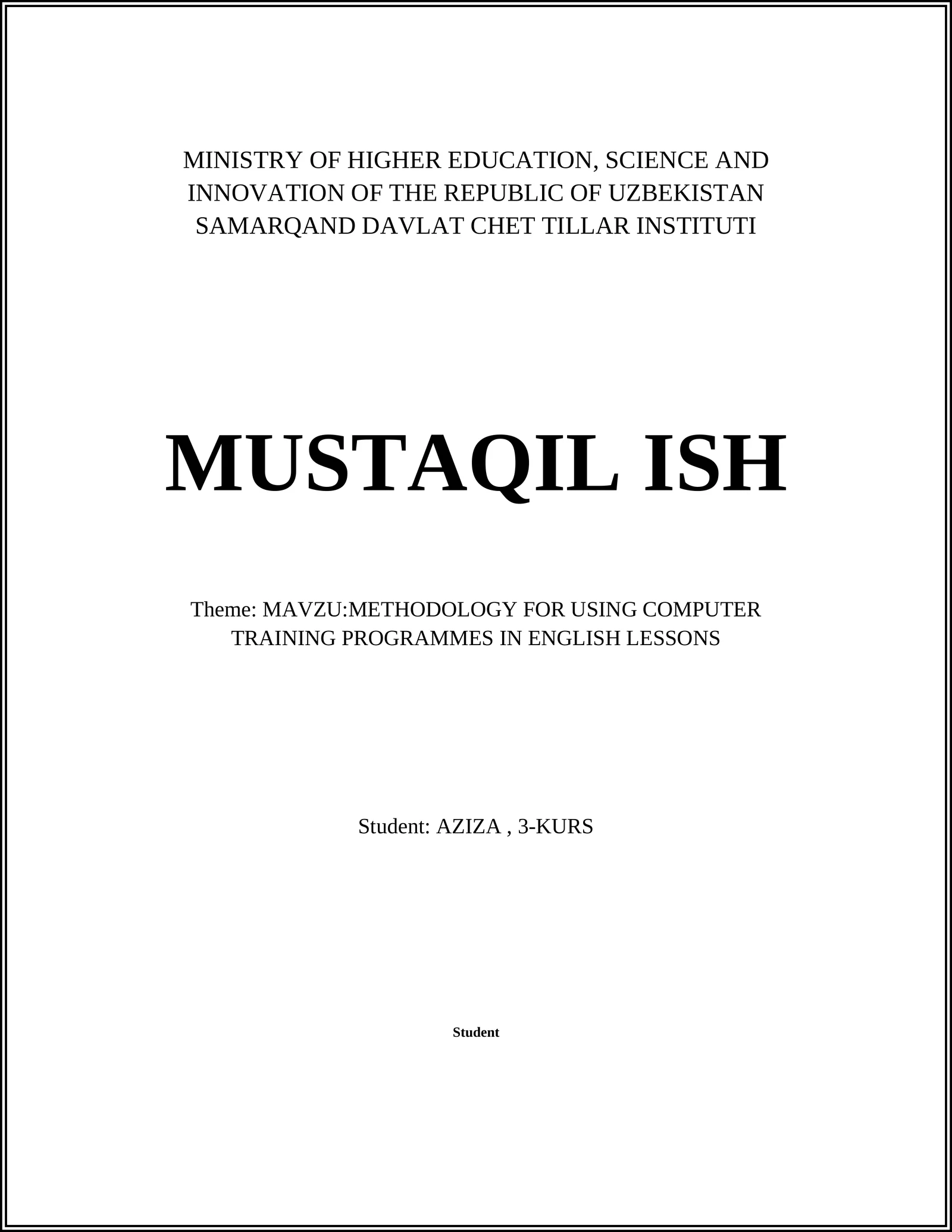 METHODOLOGY FOR USING COMPUTER TRAINING PROGRAMMES IN ENGLISH LESSONS