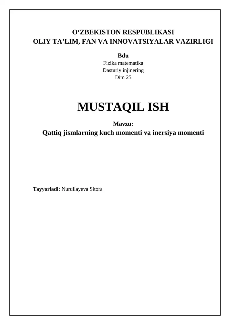 Moment va inersiya momenti