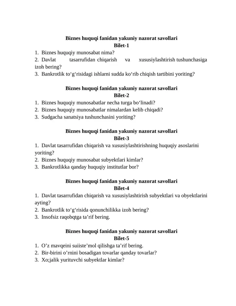 Business Law Exam Questions
