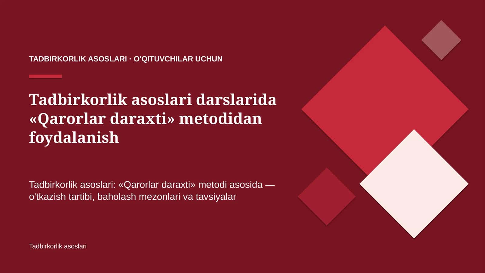 tadbirkorlik asoslari darslarida qarorlar daraxti metodidan foydalanish 5759