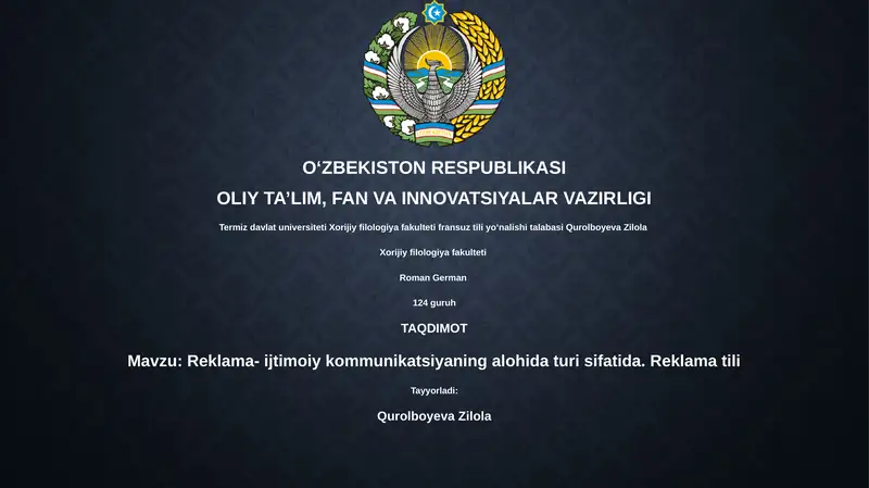 Reklama- ijtimoiy kommunikatsiyaning alohida turi sifatida. Reklama tili