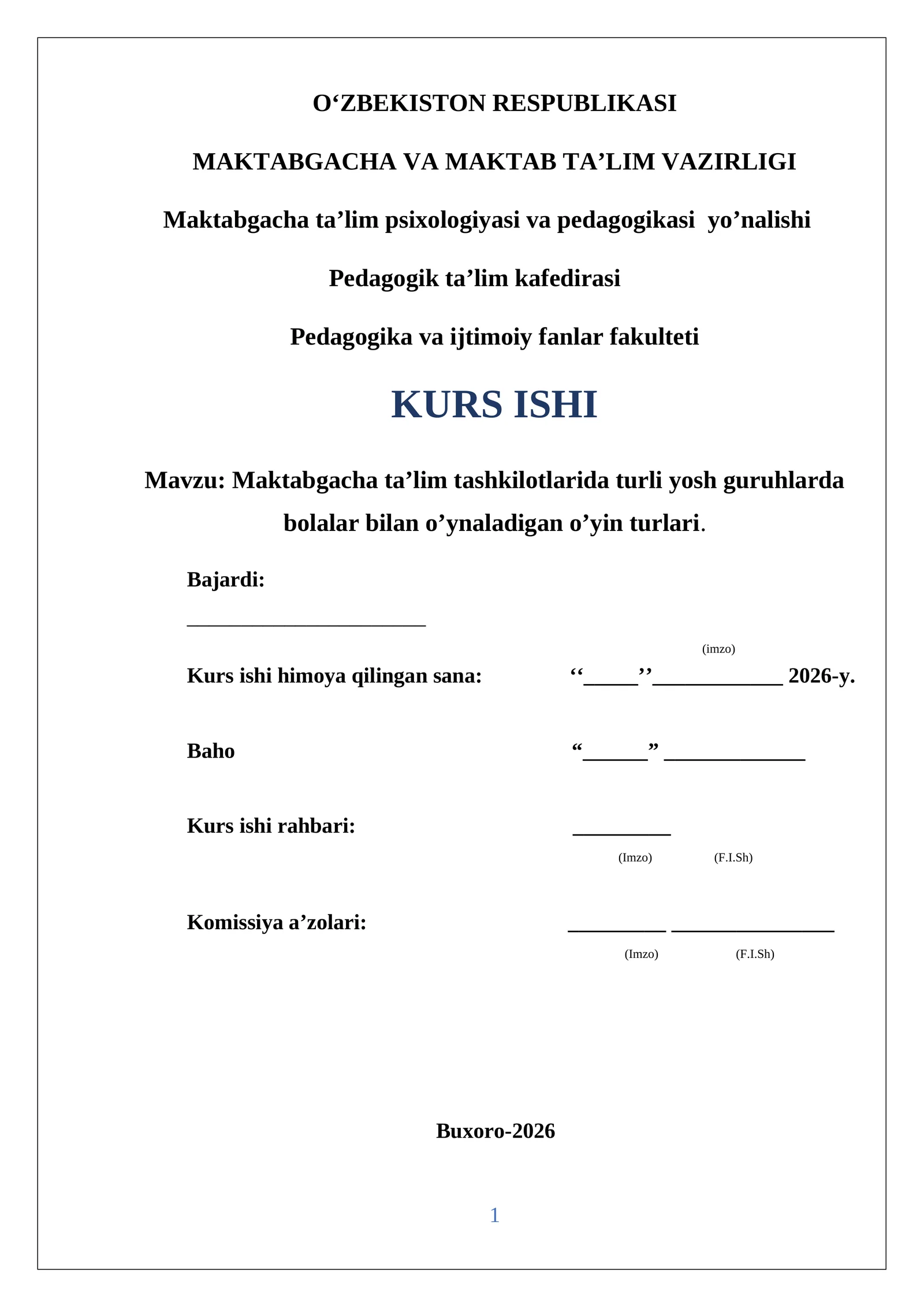 TURLI YOSH GURUHLARDA OʻYIN TURLARINI TASHKIL ETISH METODIKASI